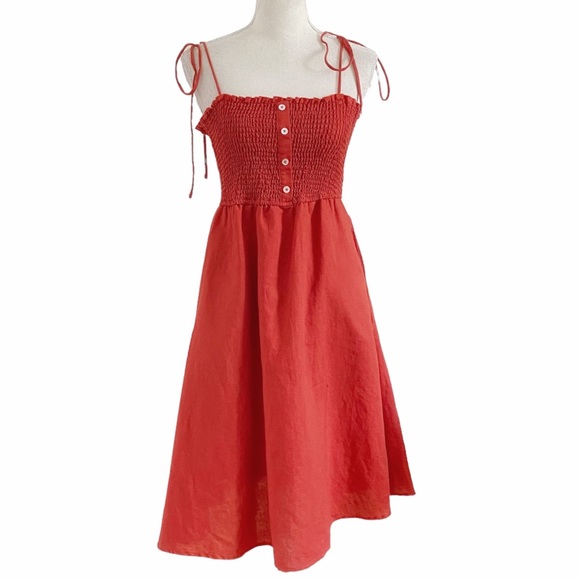 Princess Polly Dresses & Skirts - PRINCESS POLLY SMOCKED SLEEVELESS LINEN COTTON FIT & FLARE SUMMER DRESS